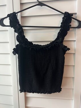 SHEIN Black Smocked Ruffle Strap Crop Camisole